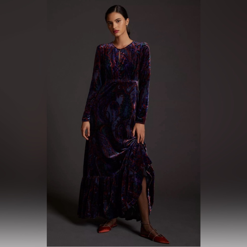 Anthropologie Burnout Velvet Maxi Dress